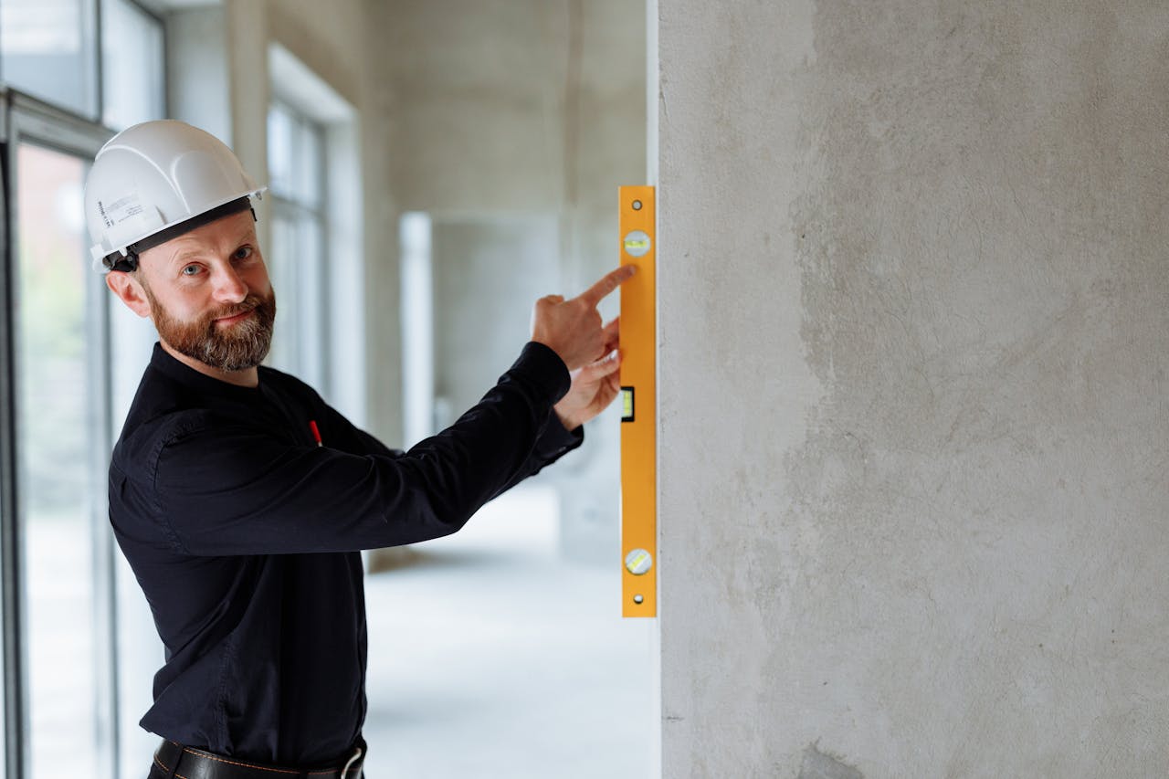 Home inspector examining a construction site